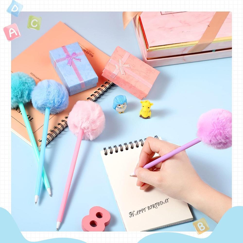 Зеленые пушистые шариковые ручки, плюшевые ручки, синие, синие гелевые чернила, женские шариковые ручки цвета макарон, офисные