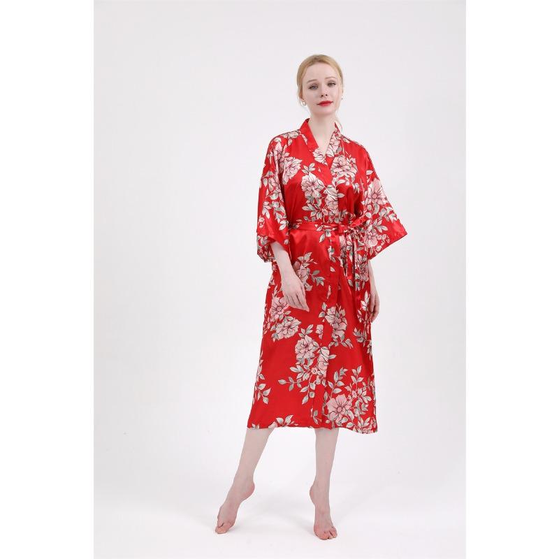 Spring and Autumn Long Imitation Silk Sexy Ladies Home Robe Fashion Temperament Elegant Cute Korean Version of The Silk Mother Morning Robe Home