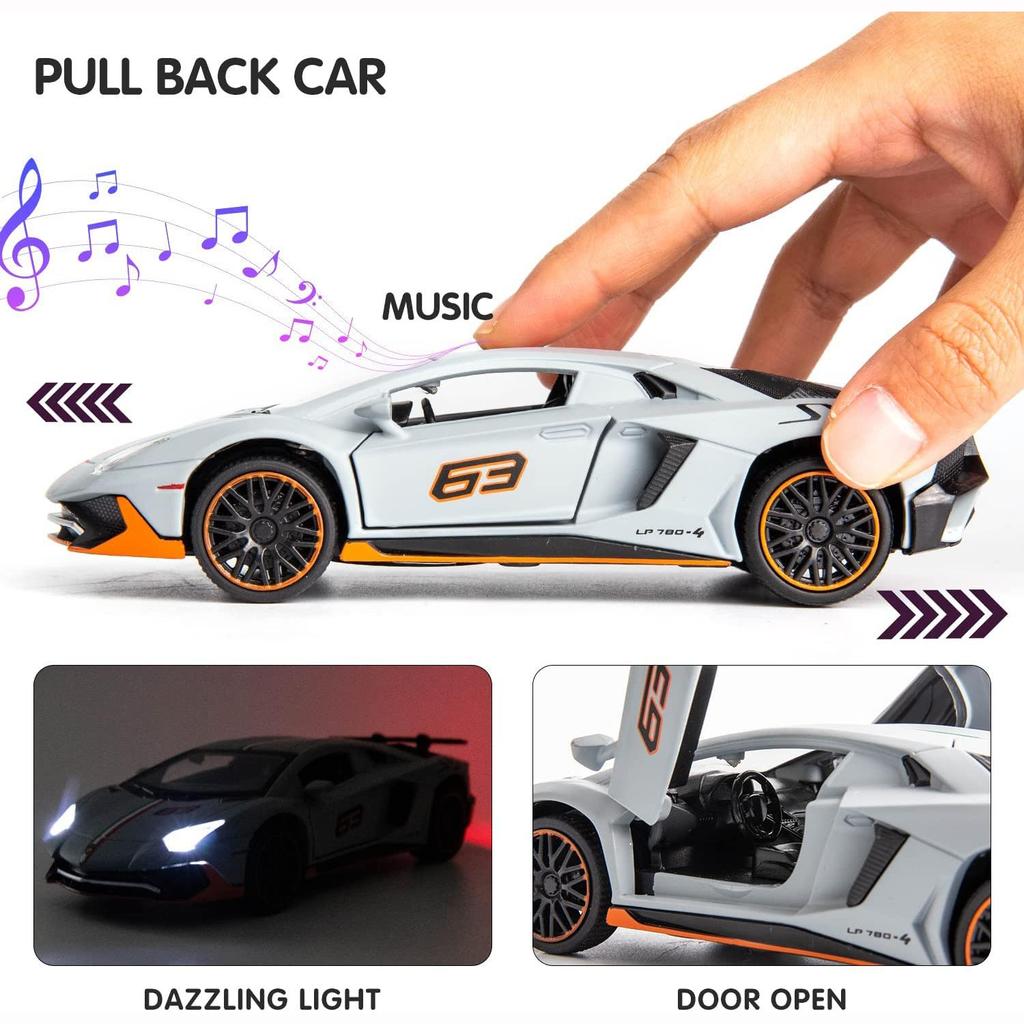 1:32-масштабная модель автомобиля Lambo LP780, игрушечный автомобиль из цинкового сплава со звуком и светом для детей, мальчиков и девочек