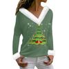 Женская мода повседневная плюшевая кофта с длинным рукавом и V-образным вырезом с рождественским принтом
