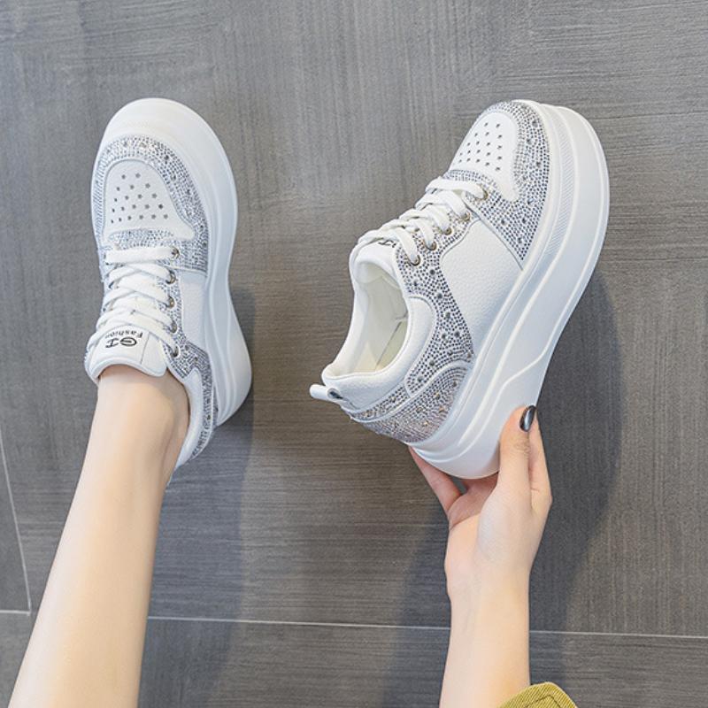 Women's Rhinestone Patchwork Sneakers Glitter Four Seasons Trend Version Fashion Casual Shoes Thick Sole Shoes Flat Shoes