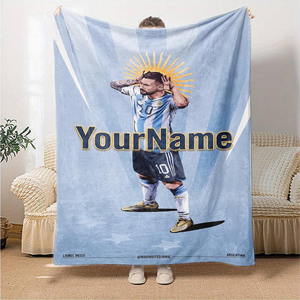 Messi Customize Your Name Blanket Gift Personalized Blanket Soft & Cozy Perfect for Home Decor Bed Bedding Couch All-Season Use
