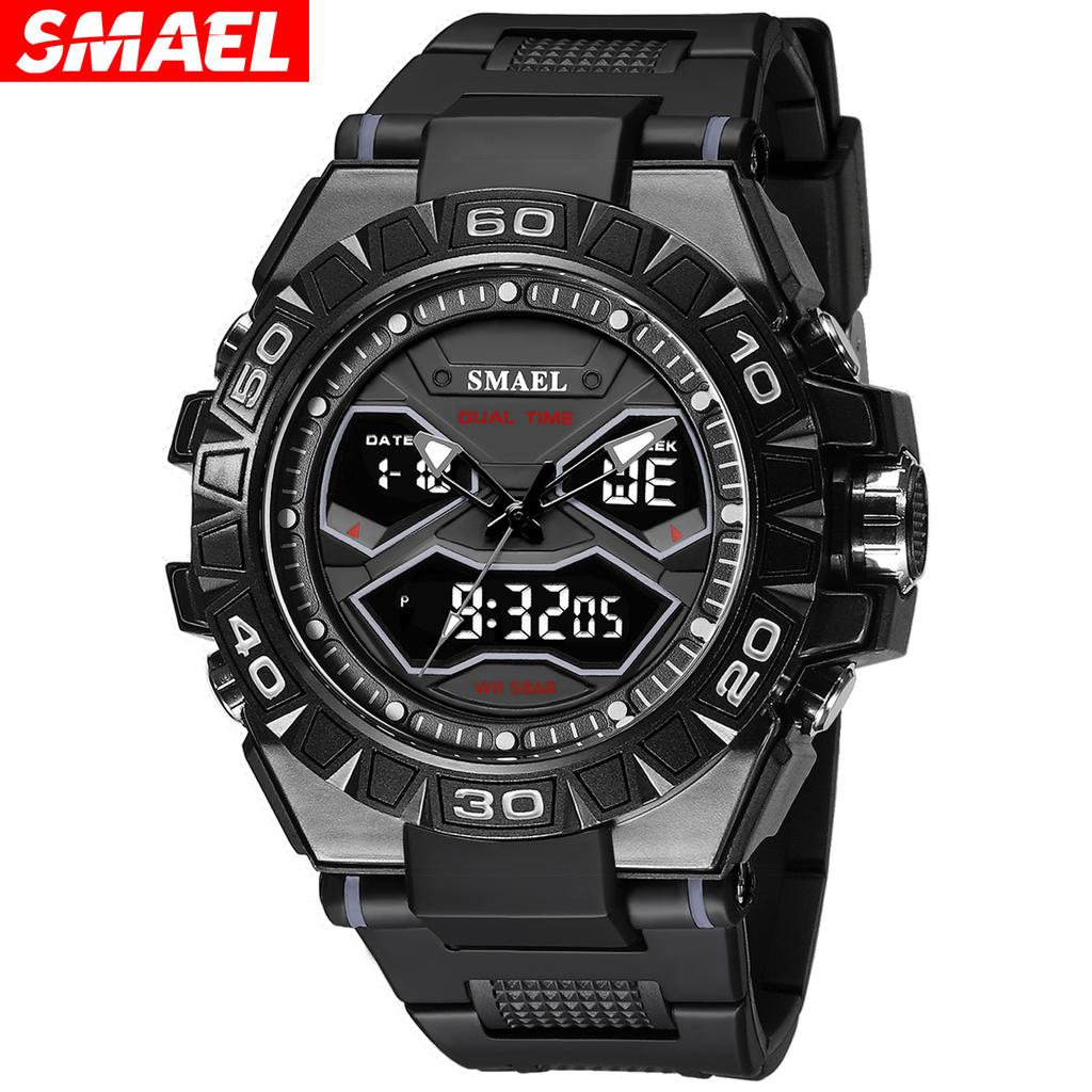 SMAEL Trend Индивидуальные функциональные часы Мужской студенческий сплав Двойной дисплей Водонепроницаемые светящиеся кварцевые часы