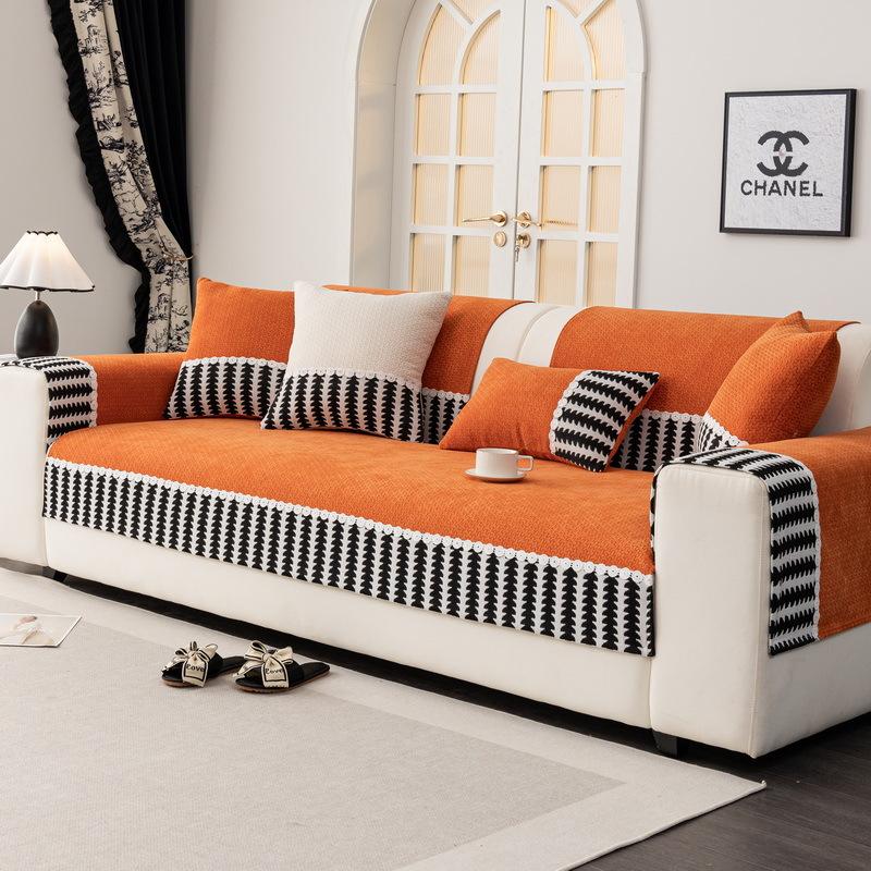 New Thickened Chenier Sofa Cushion Four Seasons Universal Non-Slip Cover Premium Sense Straight Row Cushion Cover Cloth Towel
