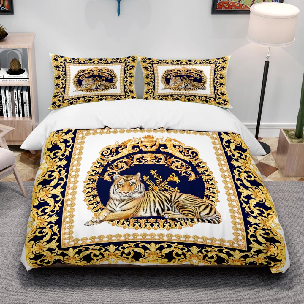 Baroque Bedding Set European Style Black Gold Luxurious Duvet Cover Pillowcases 100% Polyester Full Size Home Decor Bedding Set