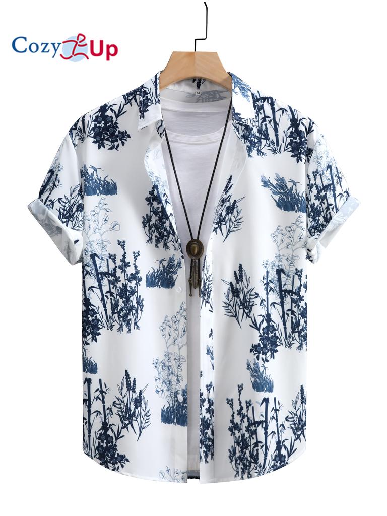 Гавайская рубашка с бамбуковым узором, мужская повседневная рубашка с короткими рукавами и принтом по всей длине для летнего пляжного курорта