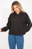 Women's Style Big Size Sweatshirt Large Size Black Sleeves Hooded Sweatshirt With Piping Detail