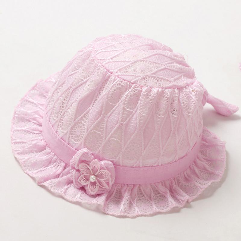 Шапочка принцессы с кружевом для малышей, весна-лето, сетчатая дышащая шапочка для девочек, солнцезащитные шляпы, однотонные, регулируемые, для новорожденных, шапочки-бини