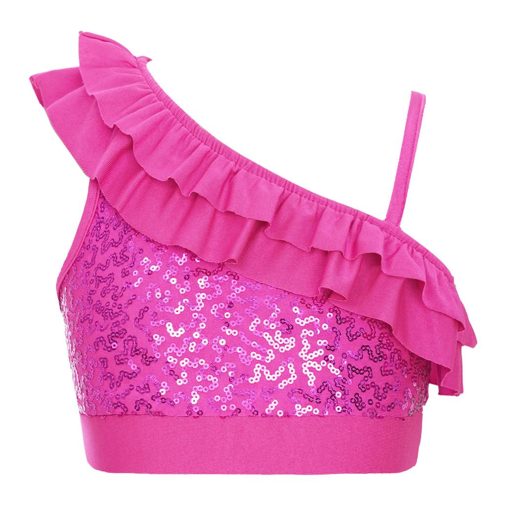 Детский топ без рукавов с блестками и блестками для девочек, современные танцевальные костюмы, гимнастическая танцевальная одежда