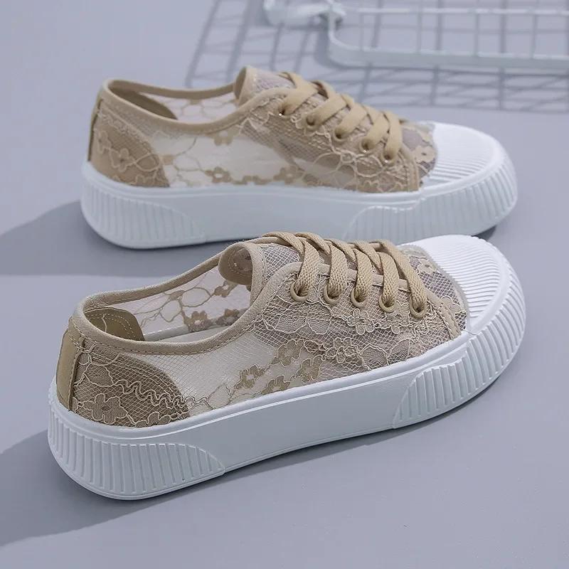 Fashion Summer Women Lace Casual Shoes Woman Breathable Mesh Sneakers Flats Platform Floral Loafers Comfort Shallow Walking Shoes 35-40