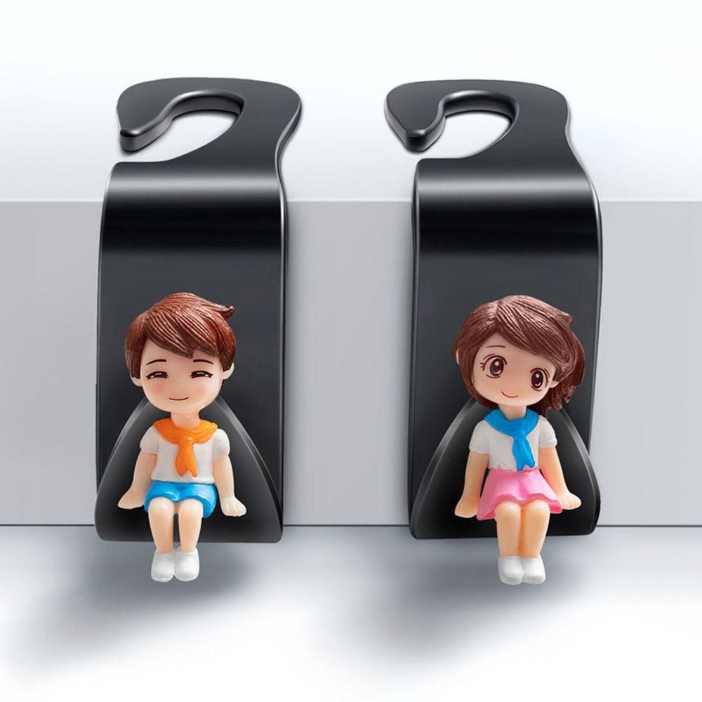 2Pcs Universal Car Headrest Hook Cute Couple Car Hanger Seat Back Hanger Storage Hook Cloth Storage Holder Clip Car Accessories