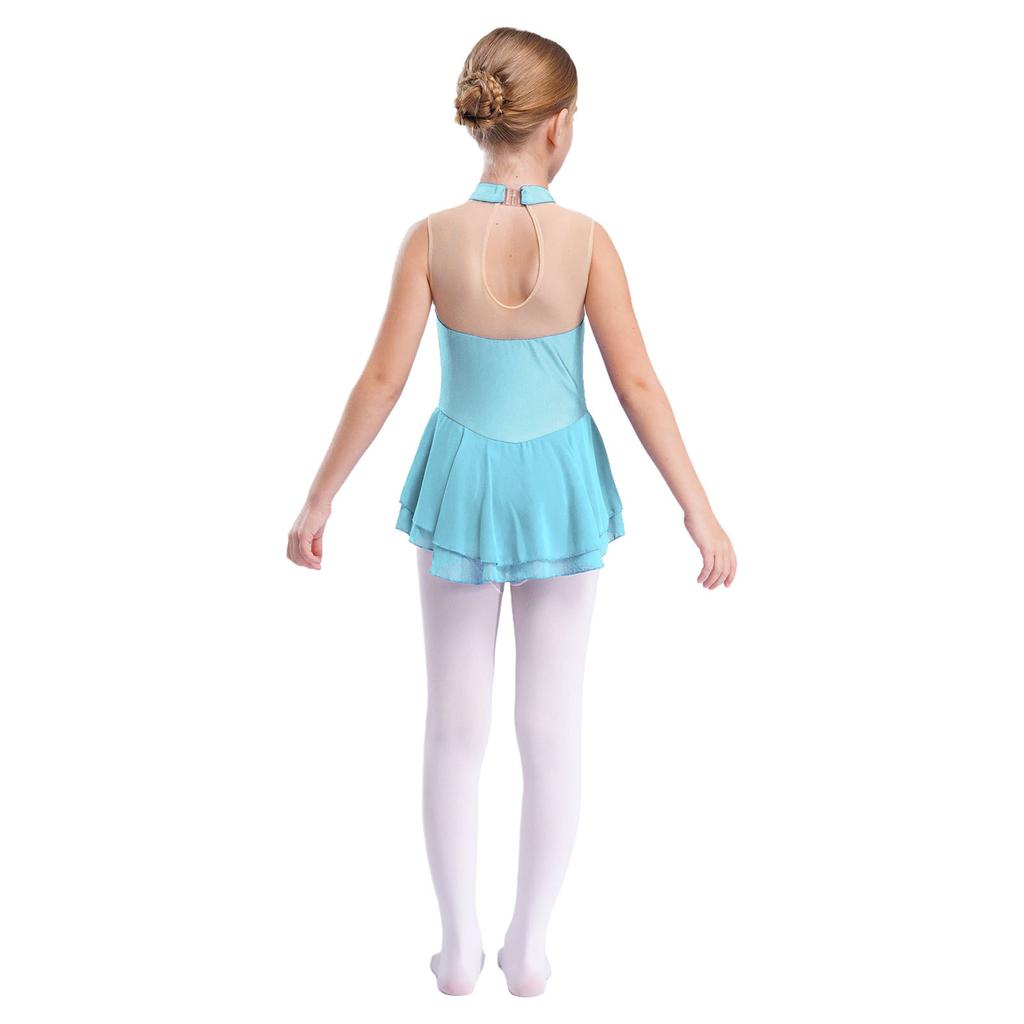 Детское платье для катания на коньках, украшенное стразами, цветочный лоскутный костюм без рукавов