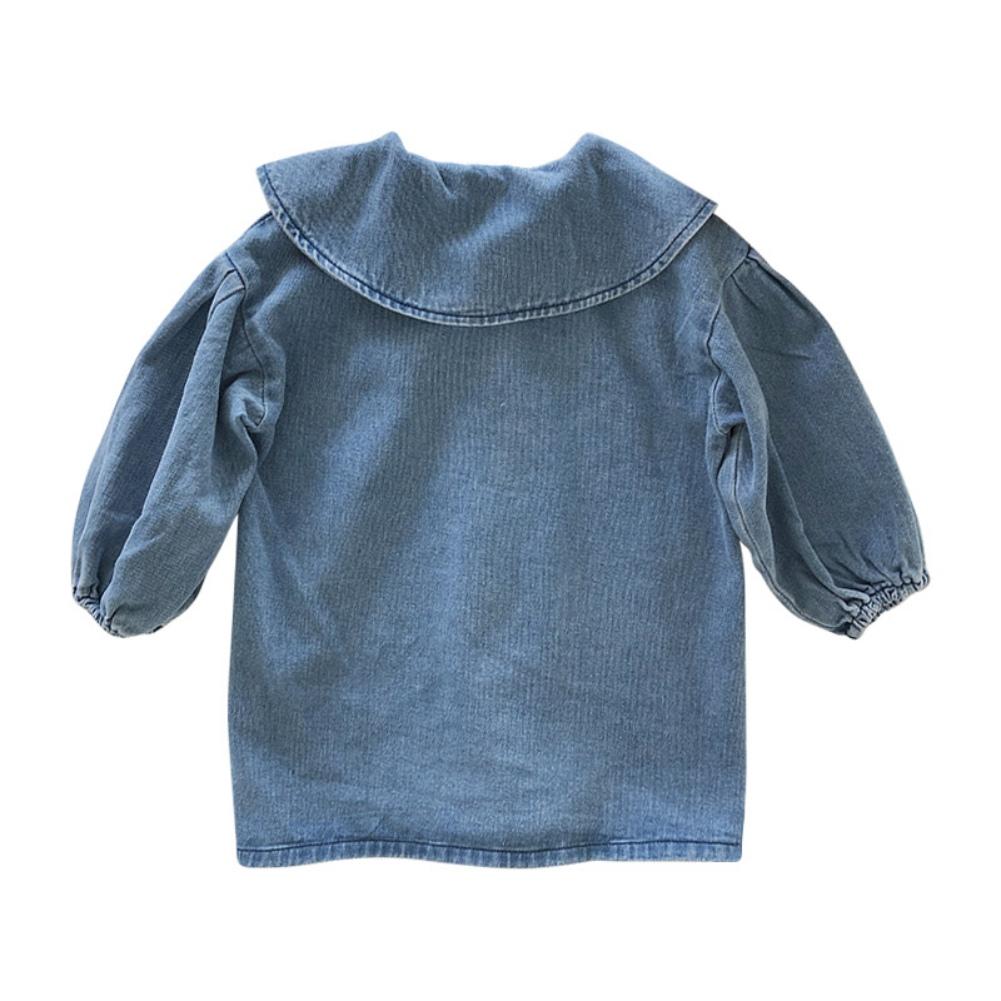 Весенние детские джинсовые платья для девочек, повседневные детские костюмы с большими лацканами с вышивкой, осенние платья