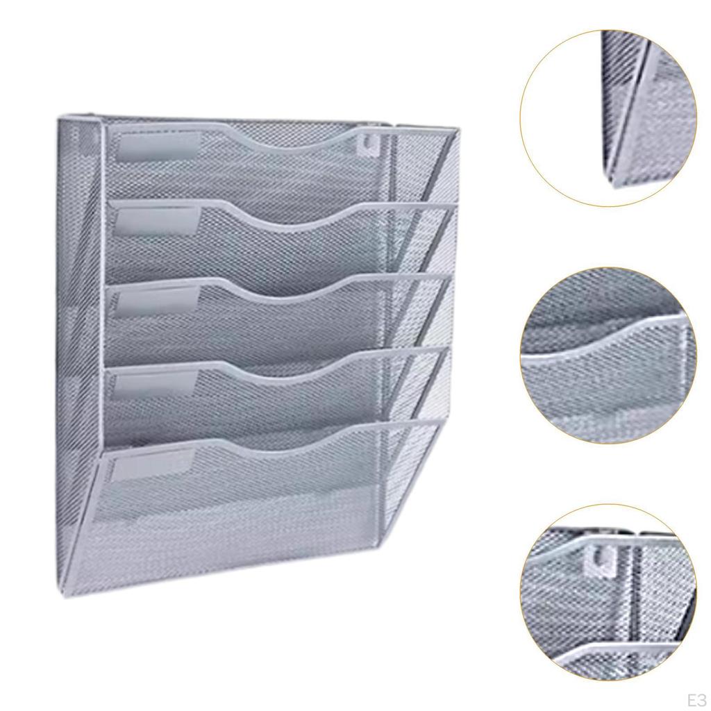 Hanging File Holder Rack Mail Organizer Desk Convenient Assemble Mesh Metal Wall