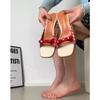 Winter sandals 2024 bow red women's shoes plaid wear a word beautiful French women's high-heeled open-toed cool slippers