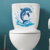 Cute Cartoon Blue Dolphin Toilet Lid Decal Waterproof Self Adhesive No Residue Removable for Home Bathroom Use