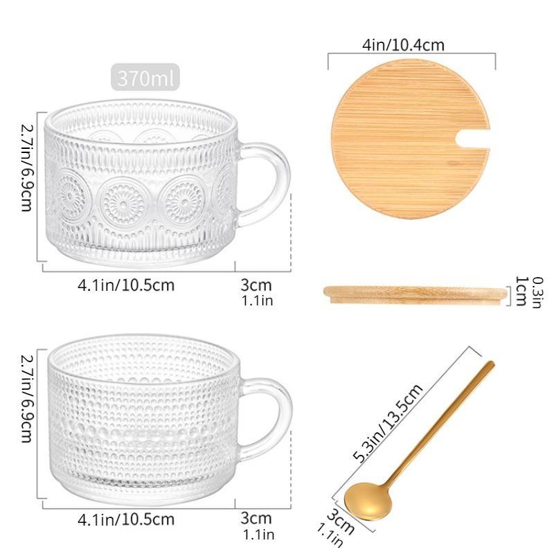 Винтажные кофейные кружки, контейнеры для овса на ночь с ложками, прозрачные стеклянные чашки с тиснением, идеально подходящие для капучино, чая, латте, кухонные принадлежности