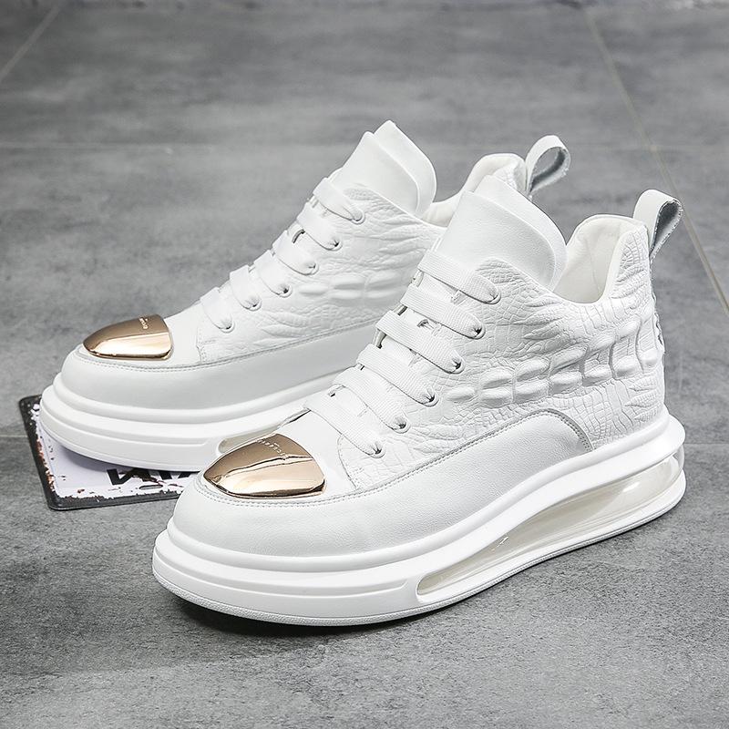 Мужские высокие туфли для скейтбординга из коровьей кожи с рисунком под крокодила, повседневная обувь на воздушной подушке, модный бренд, персонализированная мягкая подошва, спортивная, повседневная, для увеличения роста, мужская