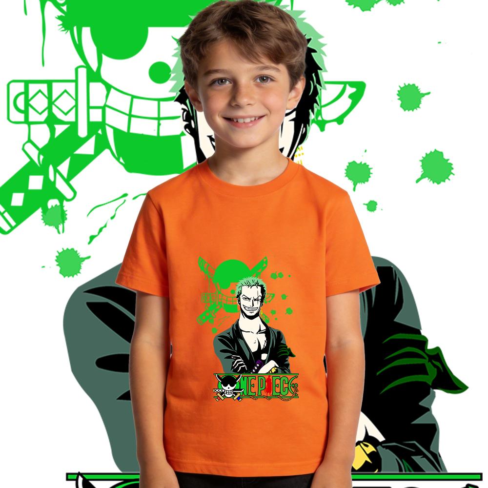 One Piece Zoro Anime Print Boys Girls Cotton T Shirt Casual Summer Short Sleeve Kids Tops Soft Breathable