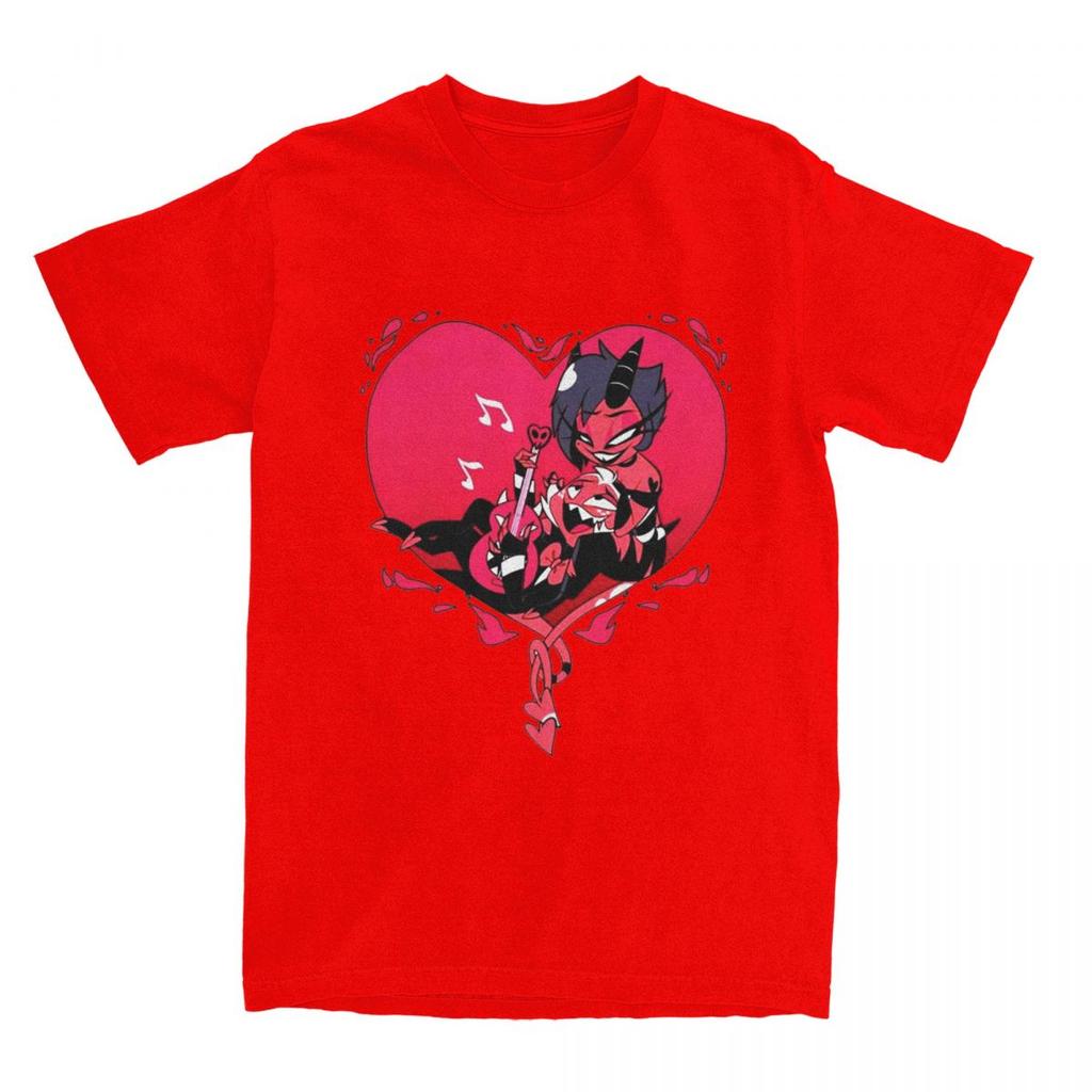 Мужская футболка Helluva Cartoon Novelty Cotton Tee Shirt Short Sleeve Moxxie and Millie T Shirt Round Neck Tops Printed