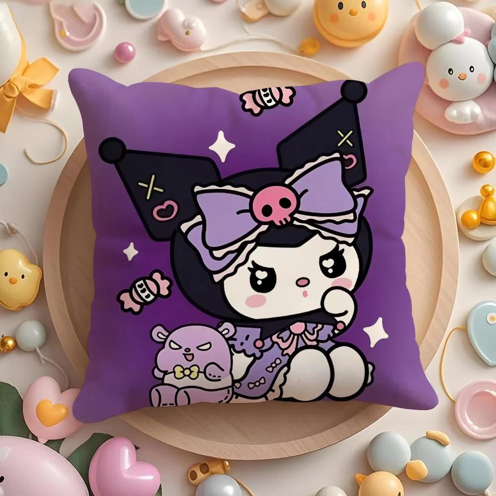 Sanrio Cartoon Purple Kuromis Pillow Covers Decorative Home Doublesided Print Square Pillow Living Room Decoration Pillowcase