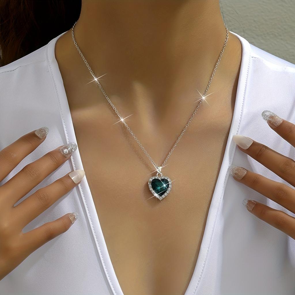 Birthstones Pendant Necklace Heart Shape Synthetic Gemstones With Full Shiny Zirconia Pendant Sparkly Neck Chain For Women