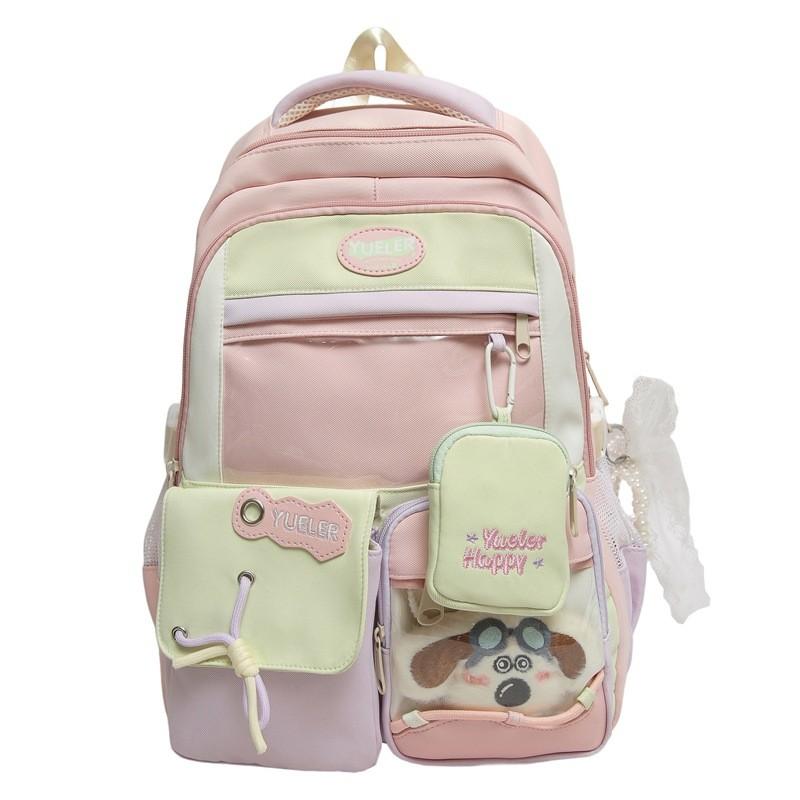 Sweet Blocked Color Letter Patter Student Backpack With Compartment Transparent
