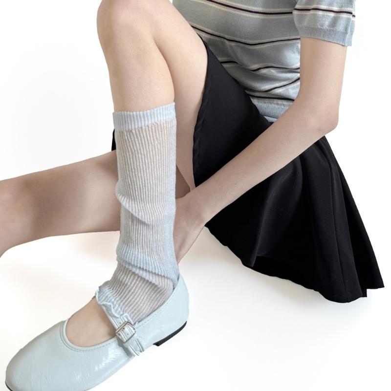 Женские гольфы до колена с оборками Мягкая акриловая ткань Тонкие прозрачные гетры в рубчик Для повседневной носки