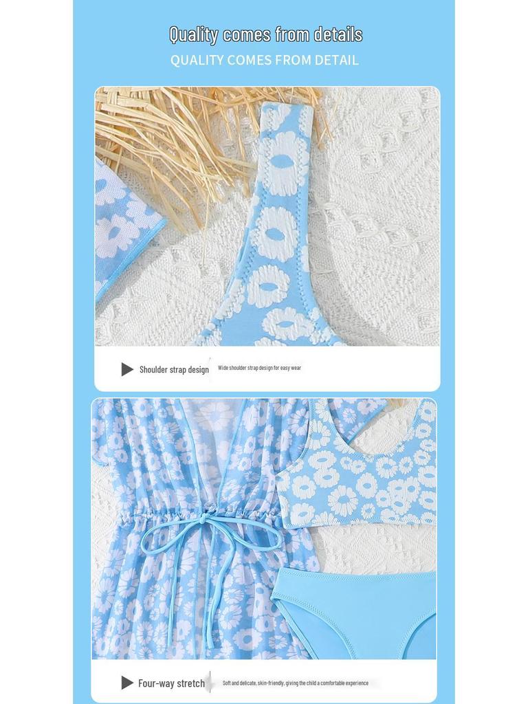 2025 Child's Three-Piece Floral Swimsuit Set – Girls' Split Swimwear for Ages 6-14