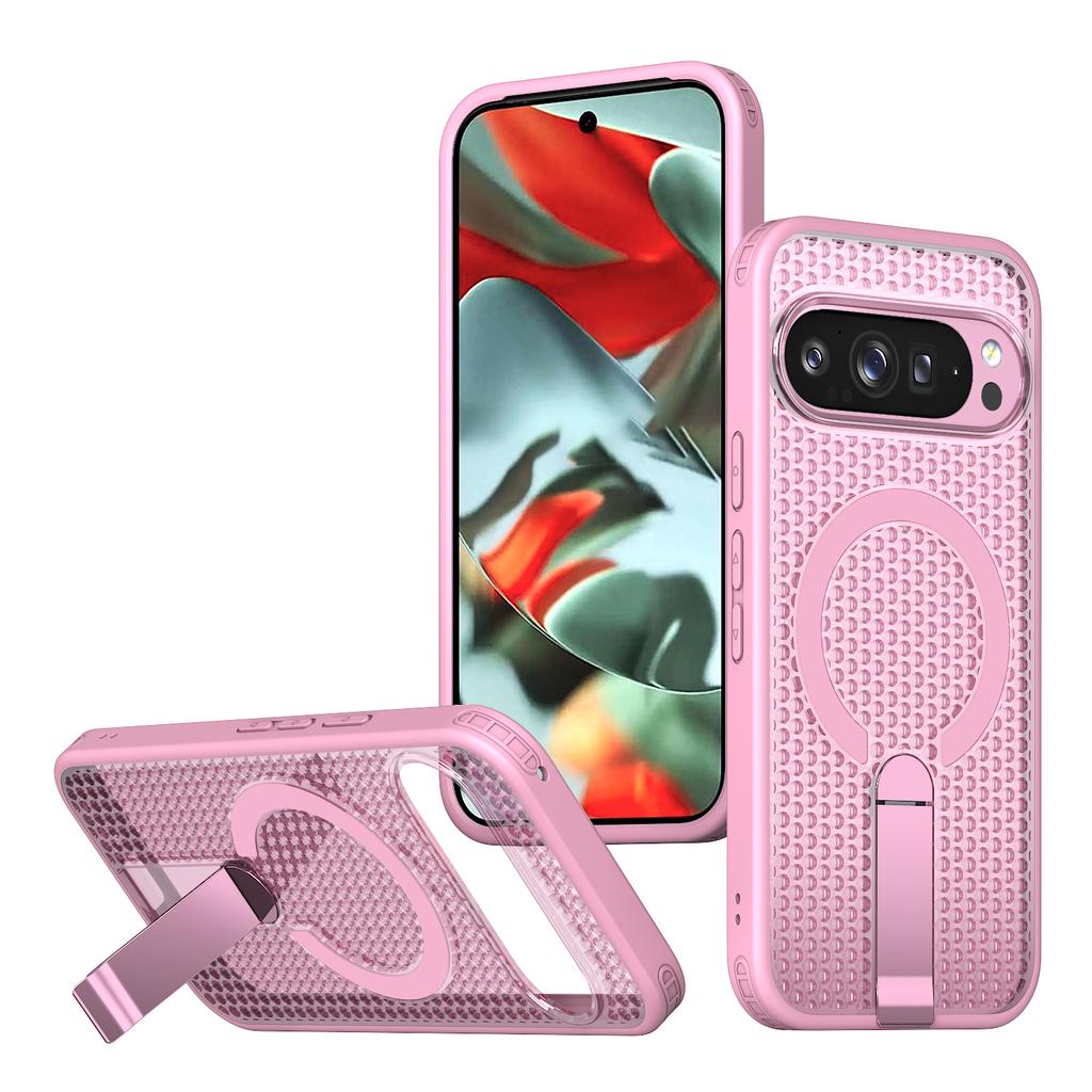 For Google Pixel 10 Pro XL Magnetic Case Kickstand Grid Texture TPU PC Phone Back Cover