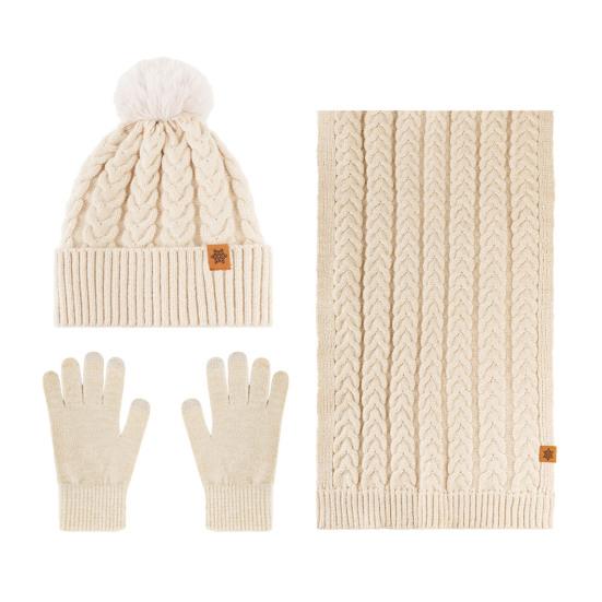 Зимний комплект шапка, шарф, перчатки для женщин, флисовая подкладка, шапка-бини с помпоном, длинный шарф