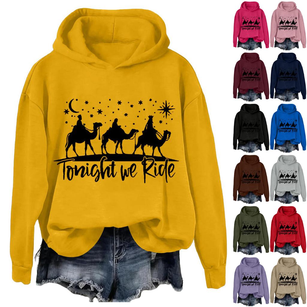 Women's Printed Casual Long Sleeve Hooded Sweatshirt Top