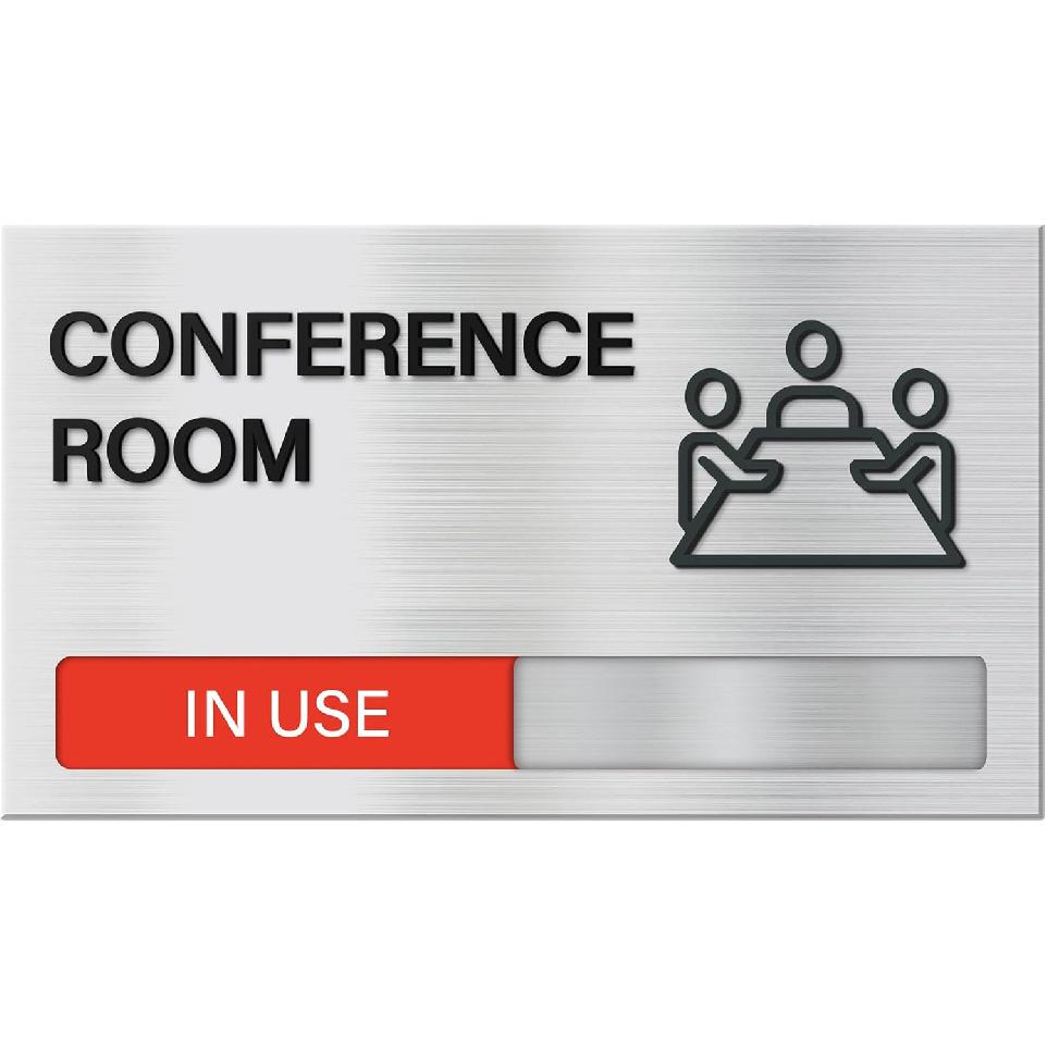 Conference Room Door Signs for Office, Meeting In Progress Door Sign, In Use Available Slider Indicator Tells Whether Room Vacant Or Occupied