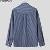 INCERUN Spring Summer Men Lapel Long Sleeve Striped Print Shirts Oversized Tops