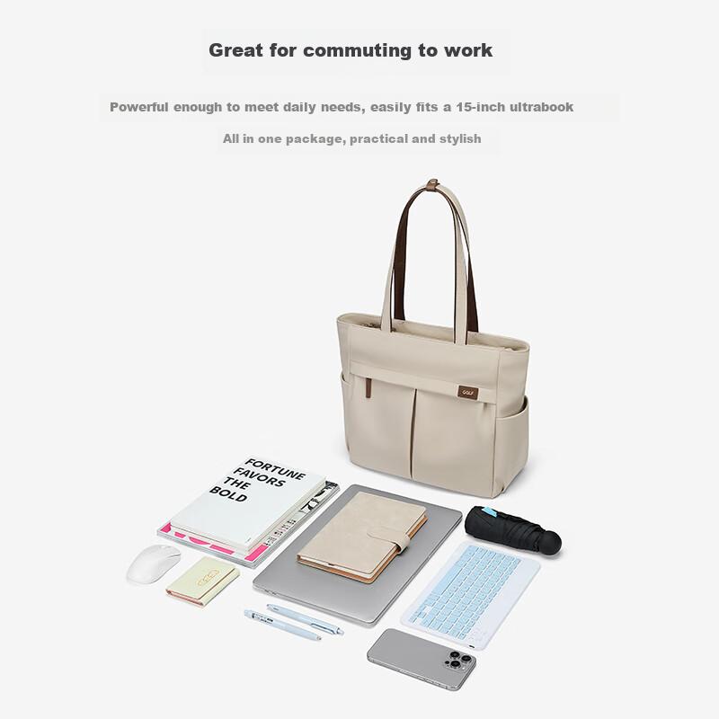 GOLF Shoulder Bag, Large Capacity, 15-Inch Laptop Tote Bag, Handbag, Apricot Color