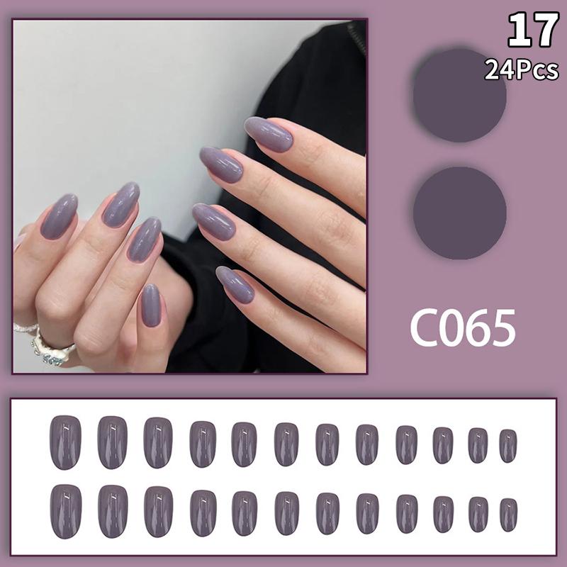 24 шт. однотонных цветных накладных ногтей с гелем на окрашенных многоразовых минималистичных стилях, быстросъемных, полностью готовых накладных ногтей