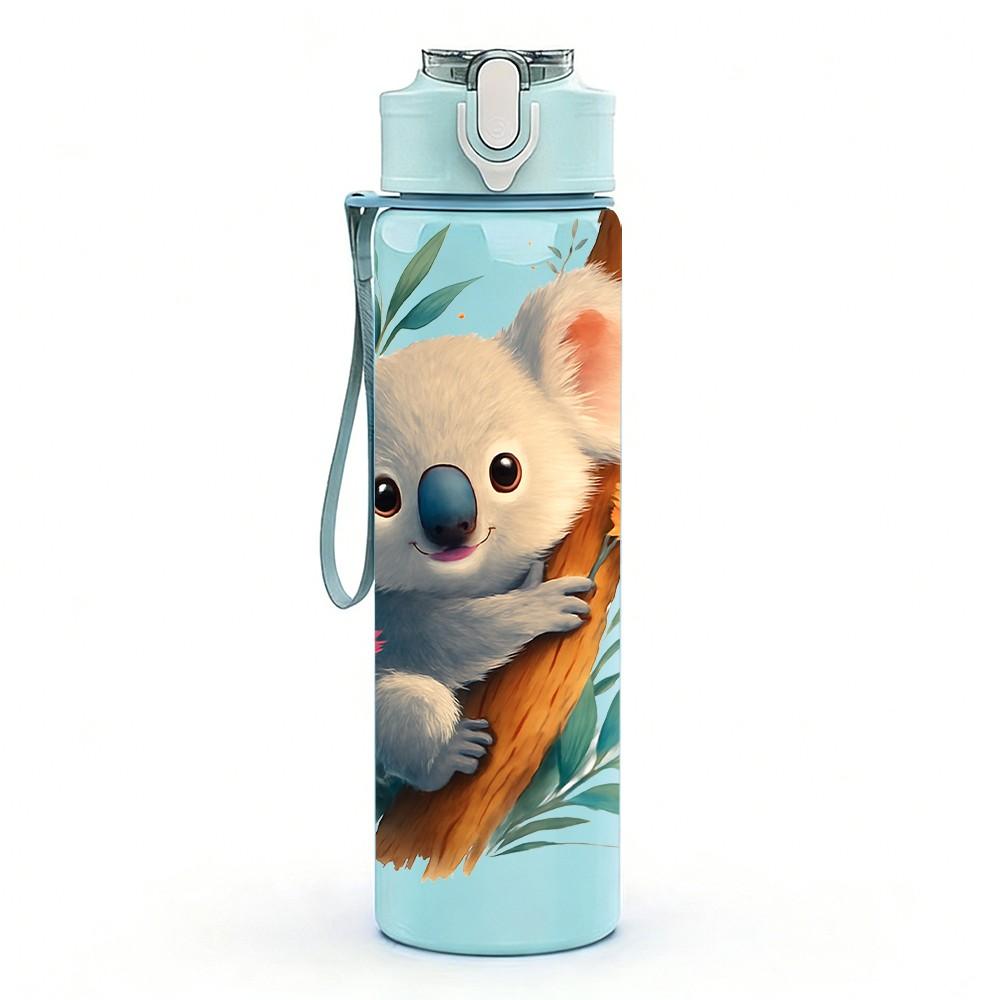 1PC Koala Bear Eucalyptus Leaf Print 750ml Color Plastic Sports Water Bottle Leakproof Flip Straw Lid Suitable for Sports Office Home Use