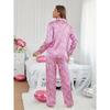 Women's Pink Leopard Print Pajama Set - Comfy Button-Up Long Sleeve Top & Long Pants, Casual Fall/Winter Loungewear