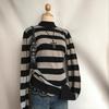 European and American Casual Commuting Contrasting Striped Thin Long Sleeved Knitted Sweater for Women