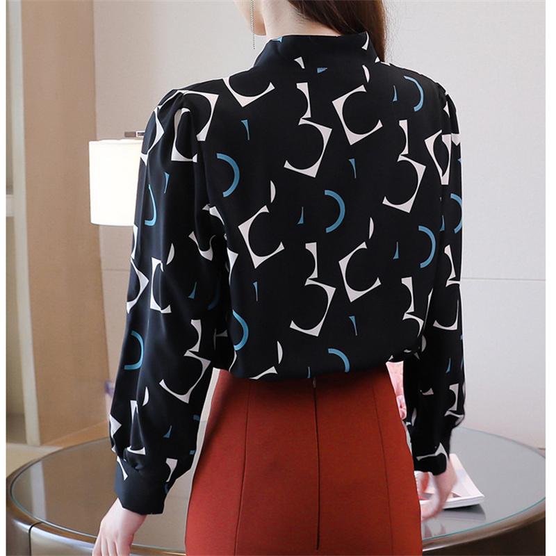 M-4XL женские весенне-летние стильные шифоновые блузки, рубашки, женские повседневные блузки с длинными рукавами и галстуком-бабочкой, воротник с принтом, топы