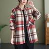 Осенние блузки Literature Loose Brushed Plaid Lapel Long Sleeves Blouses Женская рубашка Top