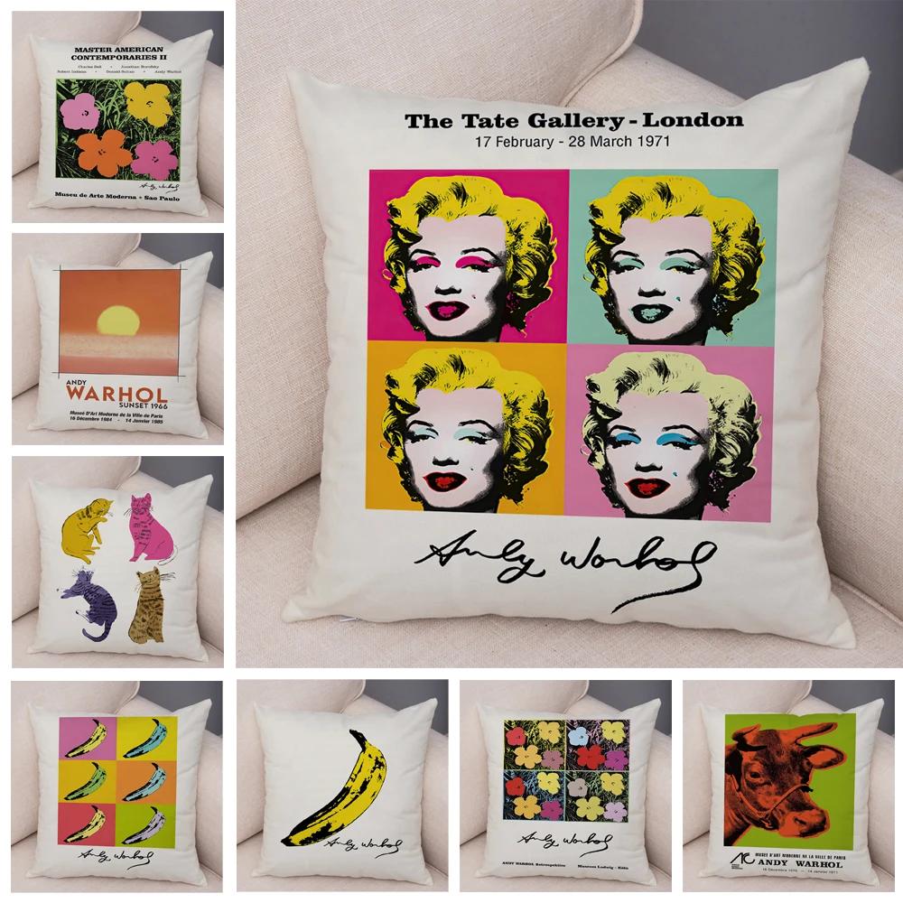 Andy Warhol Sunset Cat Cattle Banana Pillowcase Decor Nordic Pillow Case for Sofa Home Plush Throw Vintage Cushion Cover