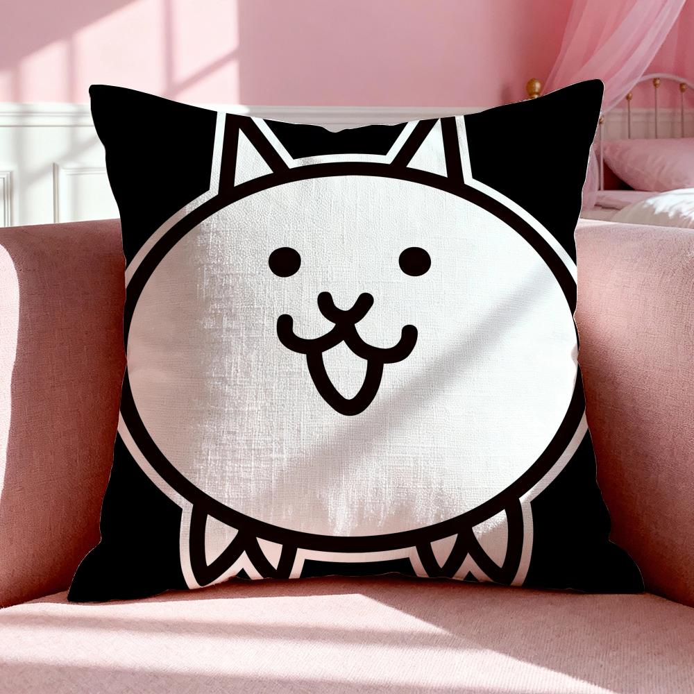 Game TThe Battle Cats Cushion Cover Breathable Linen Pillowcase Summer Odorless EcoFriendly Invisible Zipper Washable