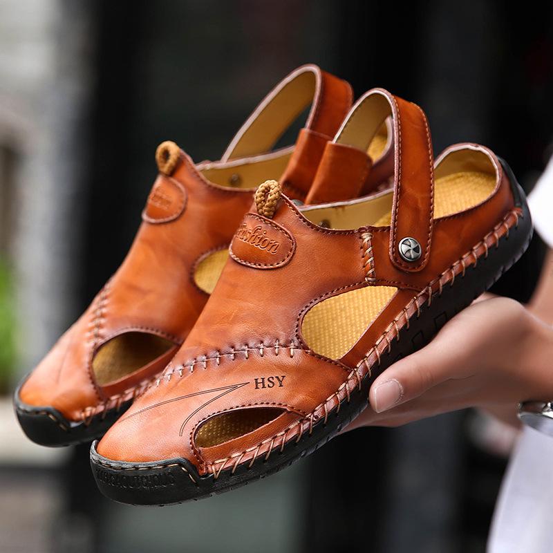 2024Outdoor Sneaker Beach Rubber Slip Flops Men Water Trekking Sandals Summer Sandals Men Leather Classic Roman Sandals Slip
