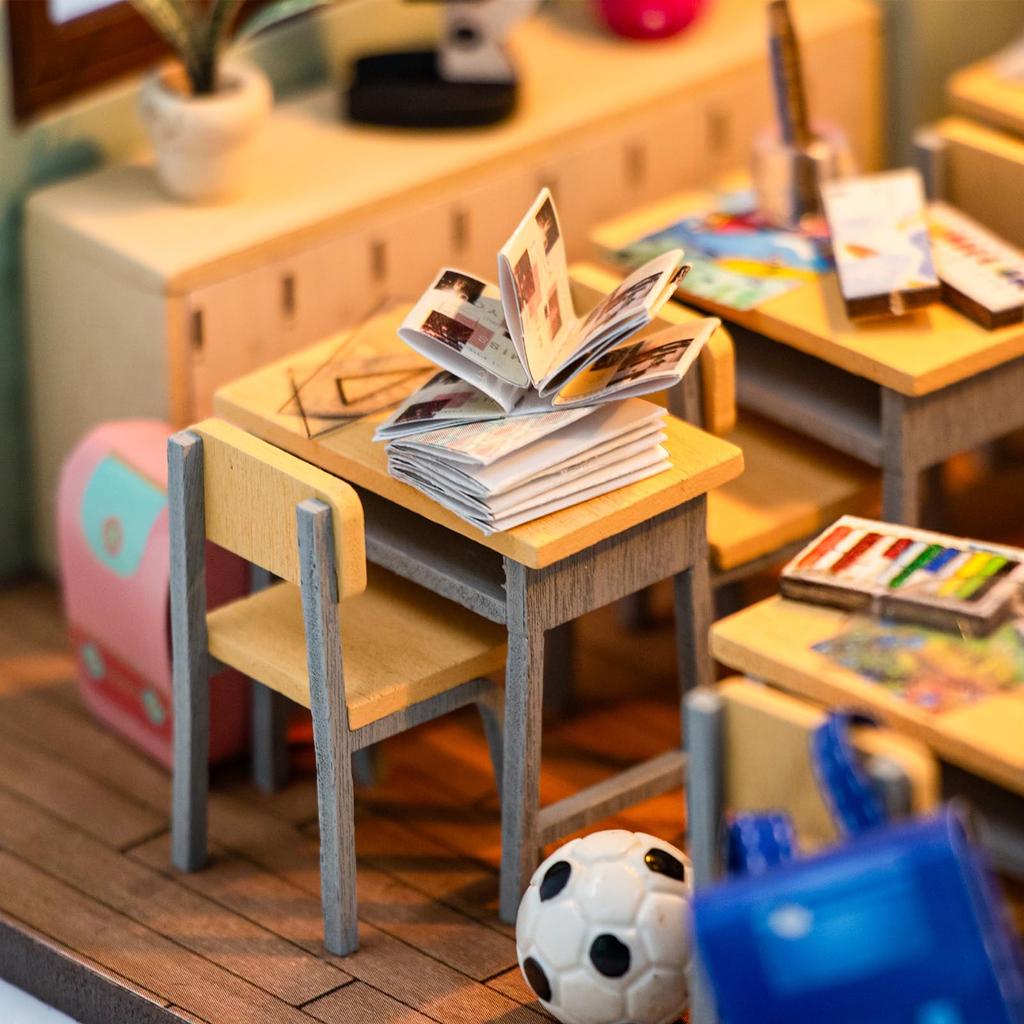 CRESYMME Dollhouse Miniature Kit Wooden 3D Puzzle DIY Handmade for Adults (After School Memories)