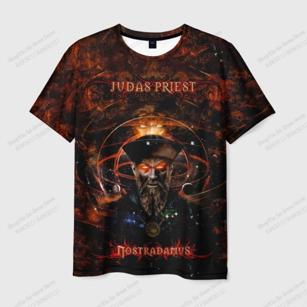 Retro Judas Priest Band 3D Print T-shirt Men Harajuku Rock Short Sleeve Casual Tops