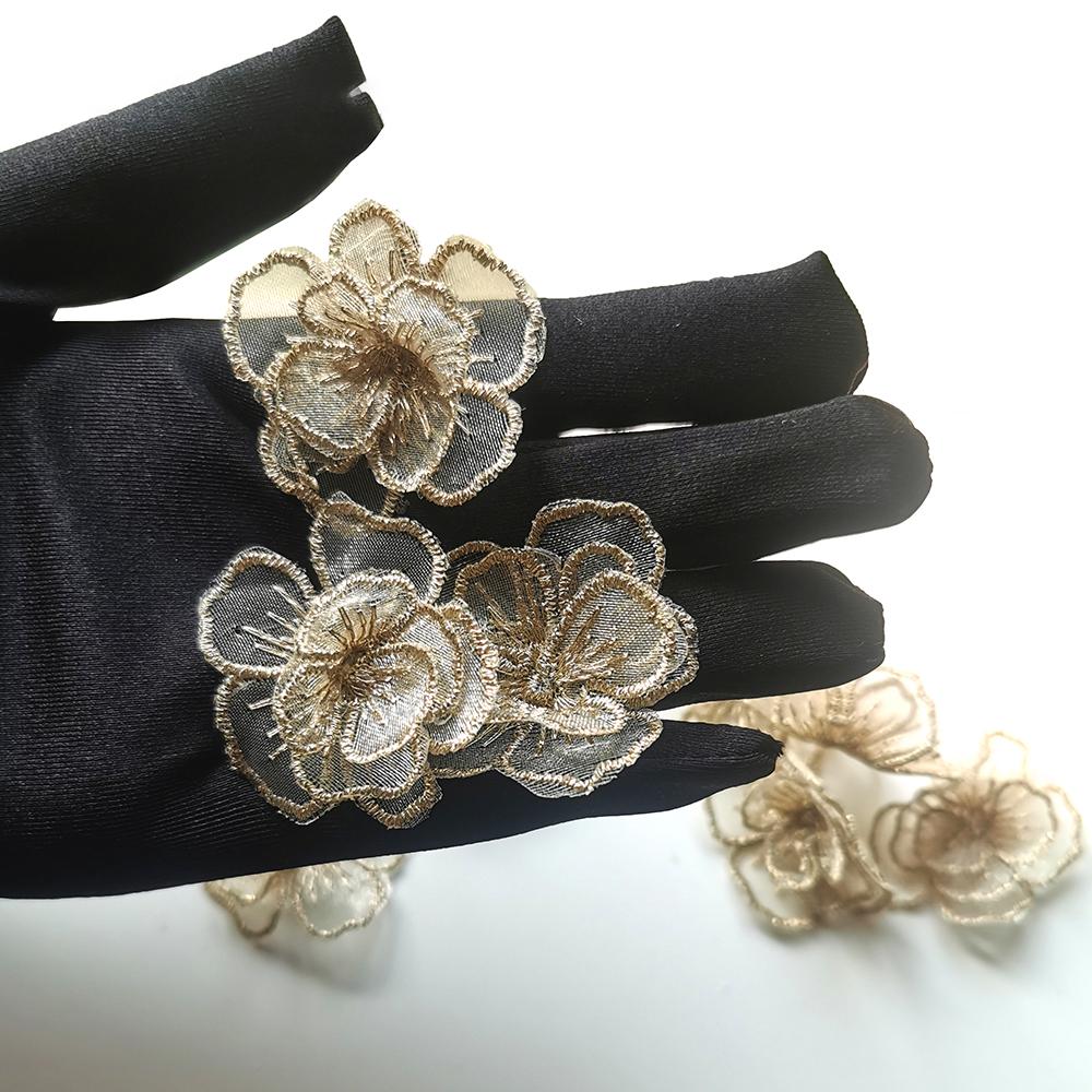 Золотые тканевые аппликации в виде цветов для DIY-декора - 10 штук, ширина 4 см