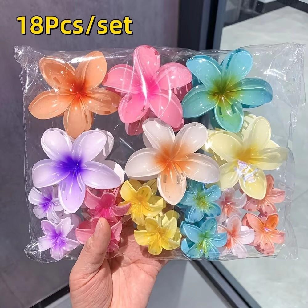 18Pcs Acrylic Flower Hair Accessories Gradient Hawaiian Style Hairpins Sweet Hair Claws Summer