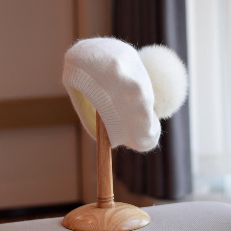 2022 японский берет из ангорского кролика для женщин, зимние теплые мягкие вязаные береты из норки, лисы, помпон, шапка, шерстяная шапка, оптовая продажа