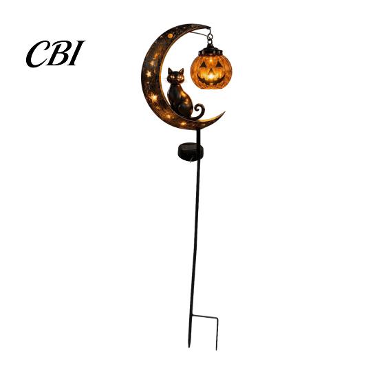 Solar Powered Halloween Garden Stake Lights Light, Black Cat Pumpkin Moon Decorative Landscape Lighting for Waterproof LED Yard Decoration Outdoor